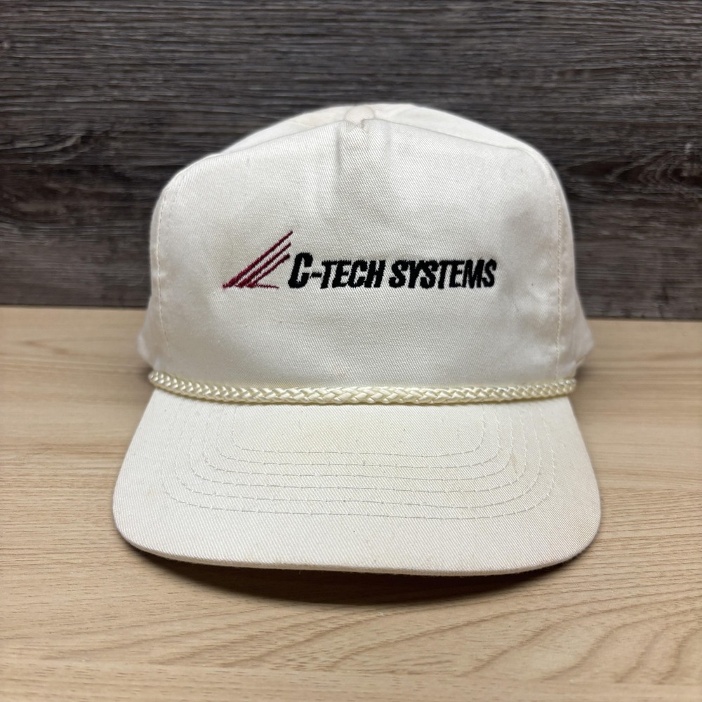 Vintage C-TECH Systems Hat Cap Snap Back Mens White Rope